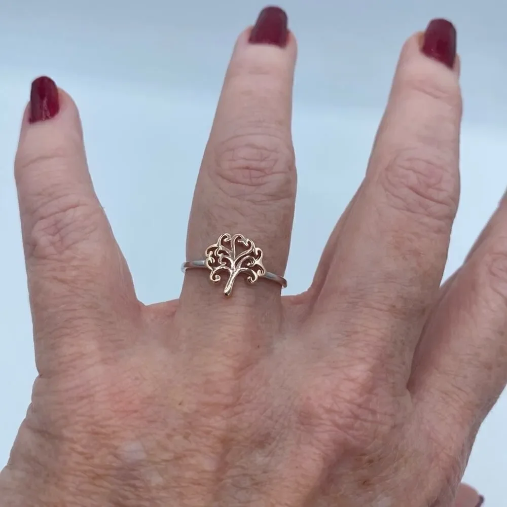 Tree Of Life Two-Tone Sterling Silver Ring Size 6,7,8